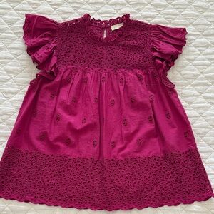 Ulla Johnson 100% Cotton Flutter Sleeve Eyelet Blouse Size 4